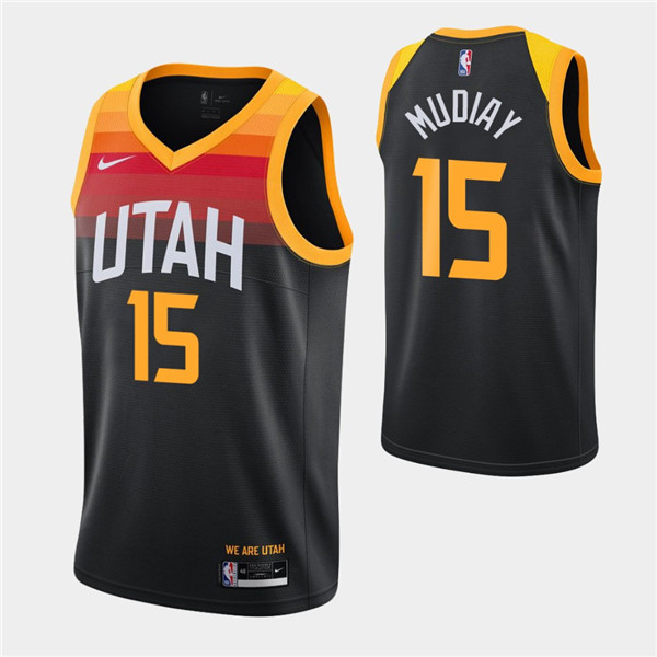 Men's Utah Jazz #15 Emmanuel Mudiay 2020-21 Black City Swingman Stitched NBA Jersey